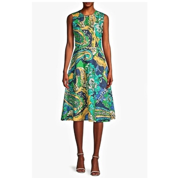 Kobi Halperin Sophie Tropical Multicolor Printed Belt Tie Flare Linen Dress S - Picture 4 of 12